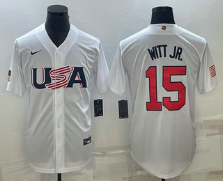 Men's USA Baseball #15 Bobby Witt Jr 2023 White World Baseball Classic Replica Stitched Jersey,We sell and wholesale Men's USA Baseball #15 Bobby Witt Jr 2023 White World Baseball Classic Replica Stitched Jersey on line form chian!